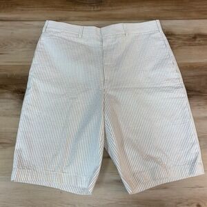 Men's Striped Flat Front Shorts - White and Tan
